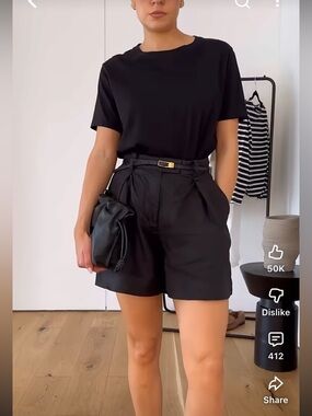 💄Massimo Dutti Black 100% Linen Tailored Bermudas US 4